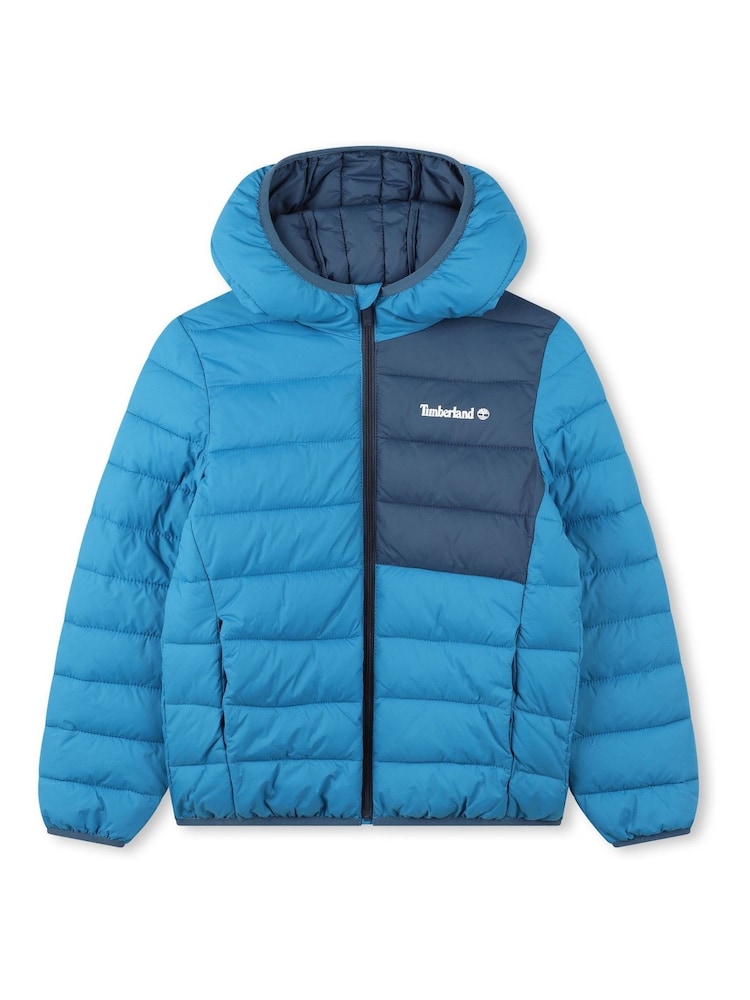 Timberland 2 Tone Logo Hooded Puffer Coat - Image 1 of 3