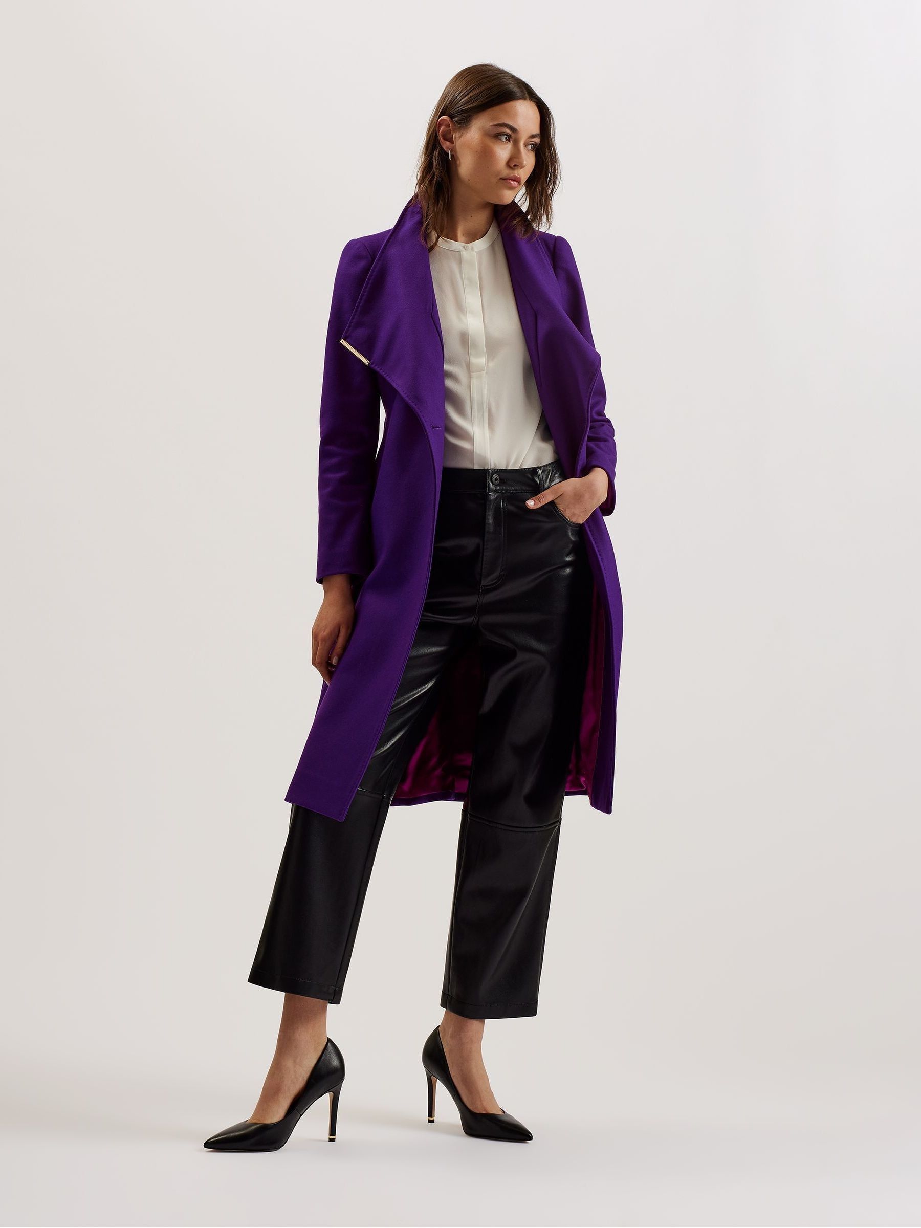 Buy Ted Baker Purple Rose Midi Length Belted Wool Wrap Coat