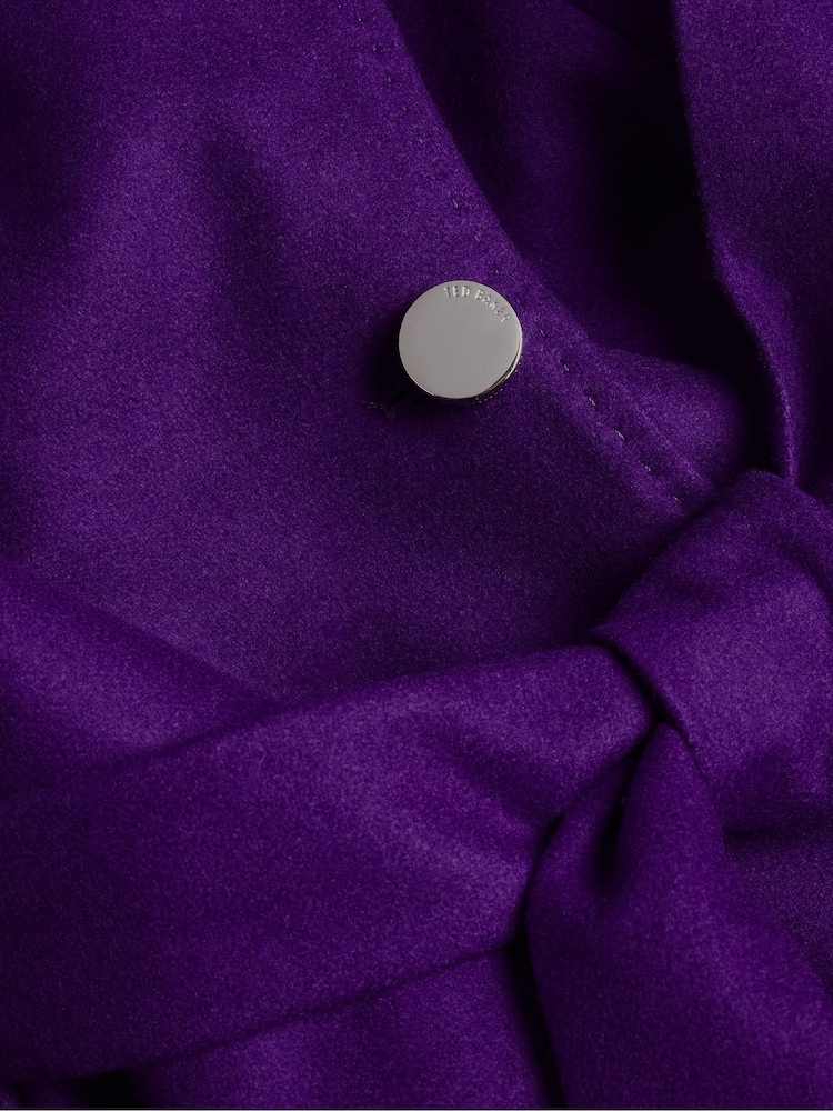Ted Baker Purple Rose Midi Length Belted Wool Wrap Coat - Image 3 of 6