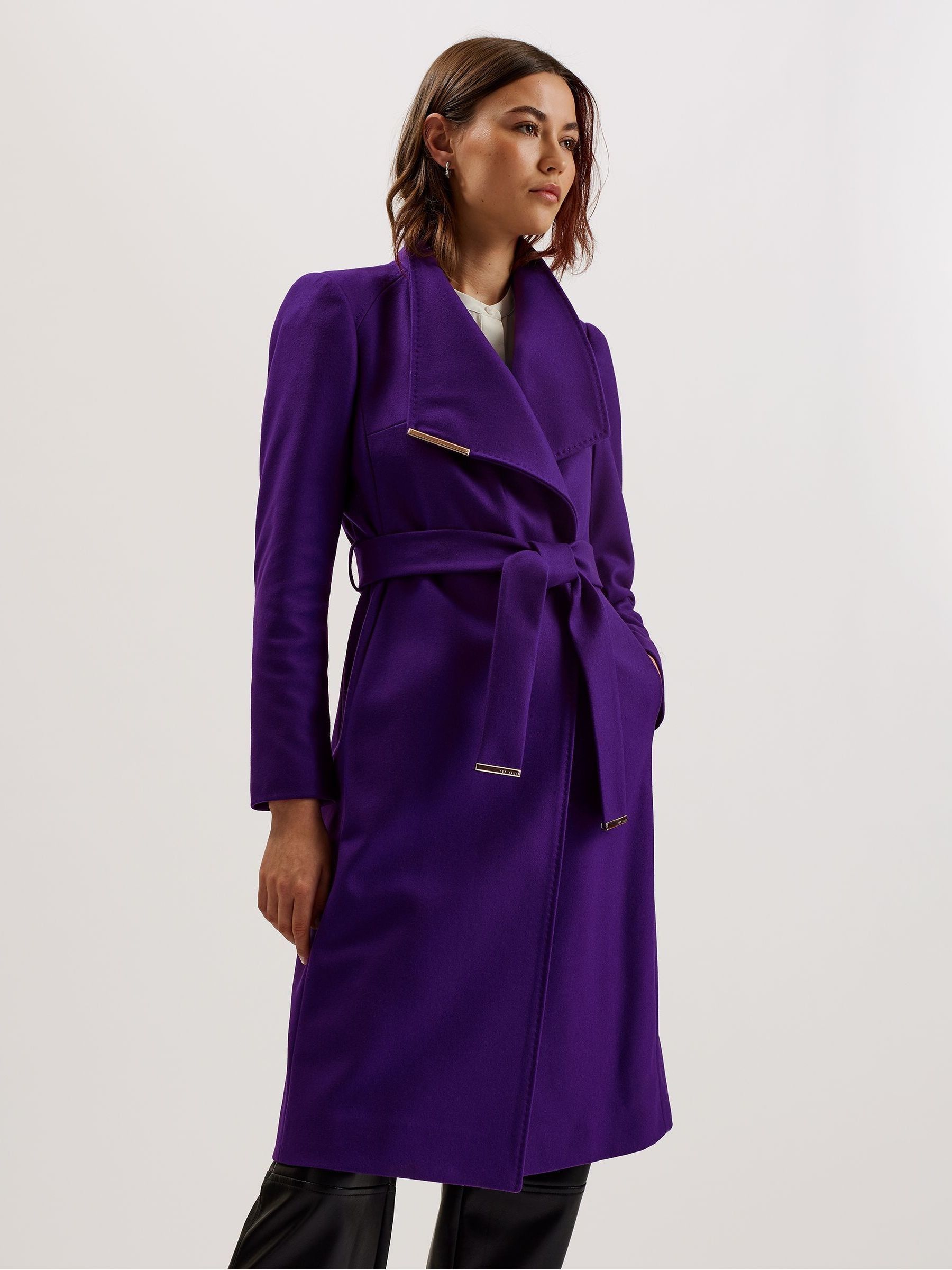 Buy Ted Baker Purple Rose Midi Length Belted Wool Wrap Coat from Next Saudi Arabia