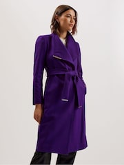 Ted Baker Purple Rose Midi Length Belted Wool Wrap Coat - Image 4 of 6