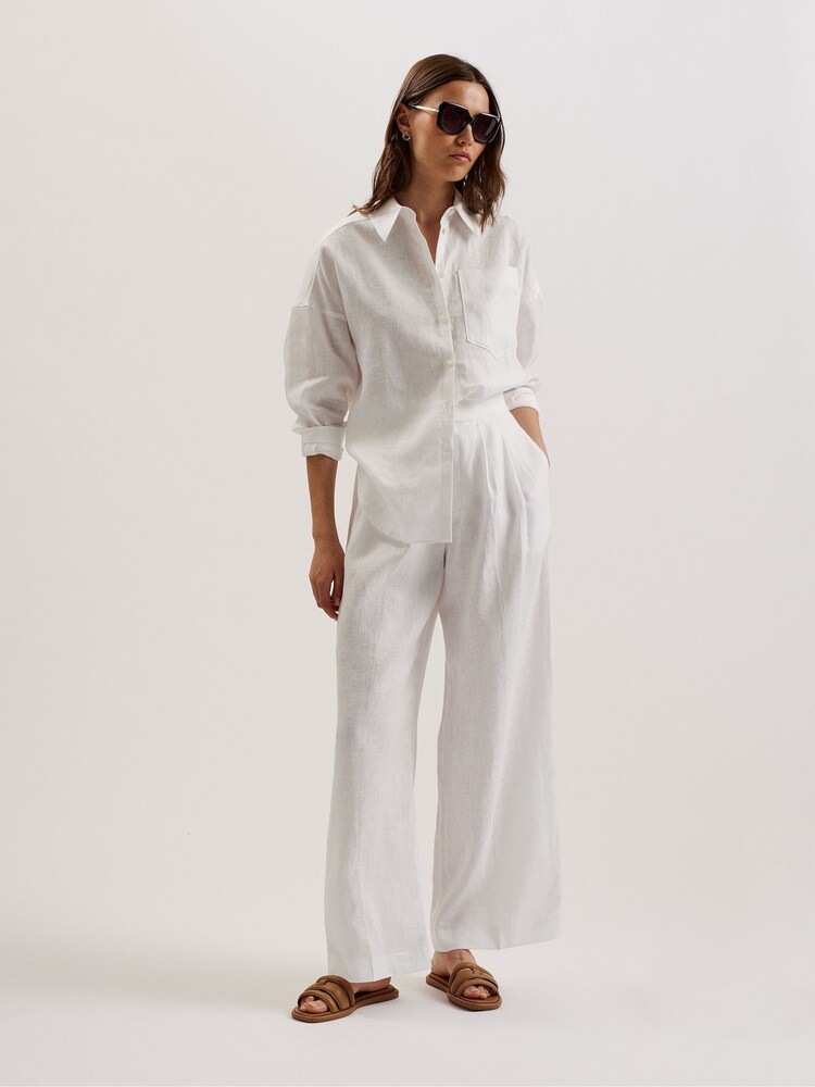 Ted Baker White Toloca White Oversized Linen Shirt - Image 1 of 5