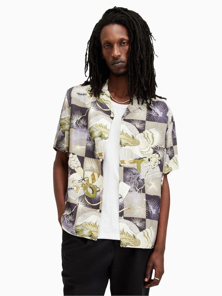 AllSaints Grey Sebastian Short Sleeve Shirt - Image 1 of 6