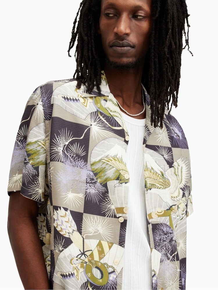 AllSaints Grey Sebastian Short Sleeve Shirt - Image 2 of 6
