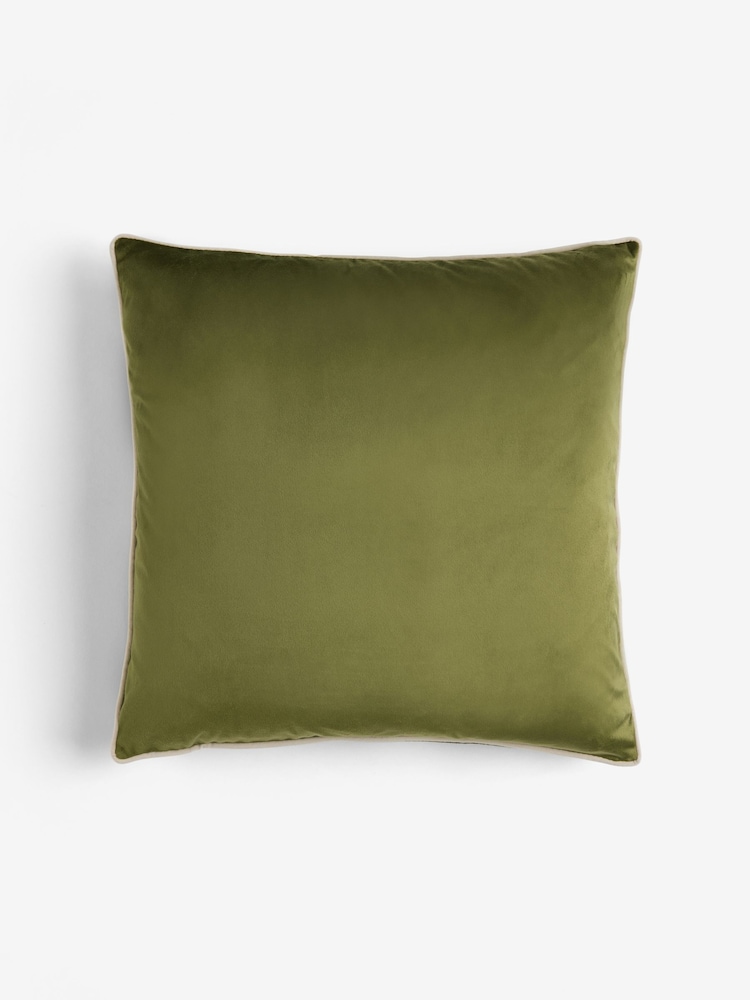 Olive 50 x 50cm Matte Velvet Contrast Pipe Cushion - Image 3 of 5