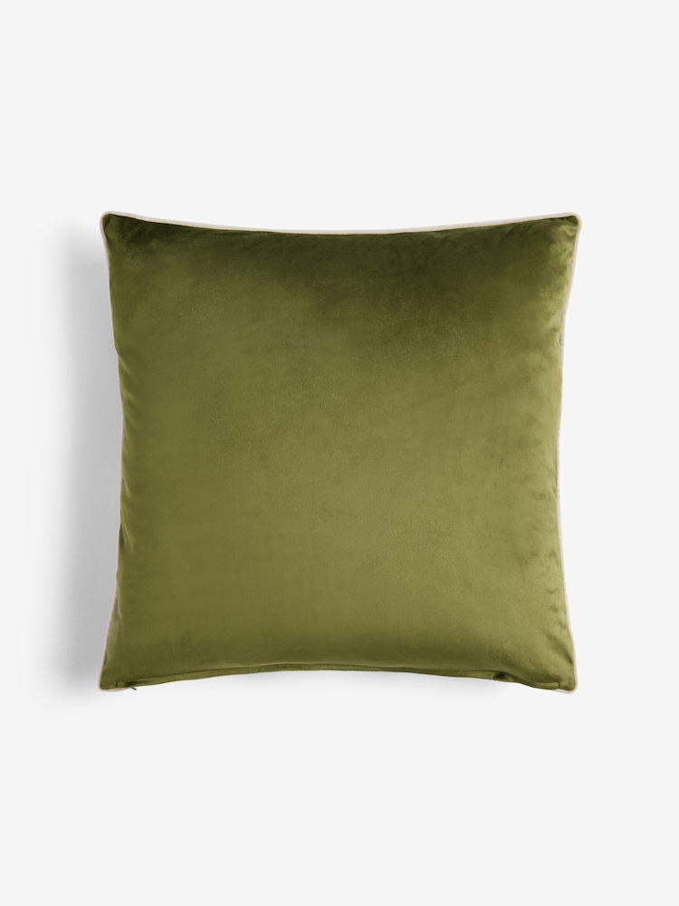 Olive 50 x 50cm Matte Velvet Contrast Pipe Cushion - Image 4 of 5