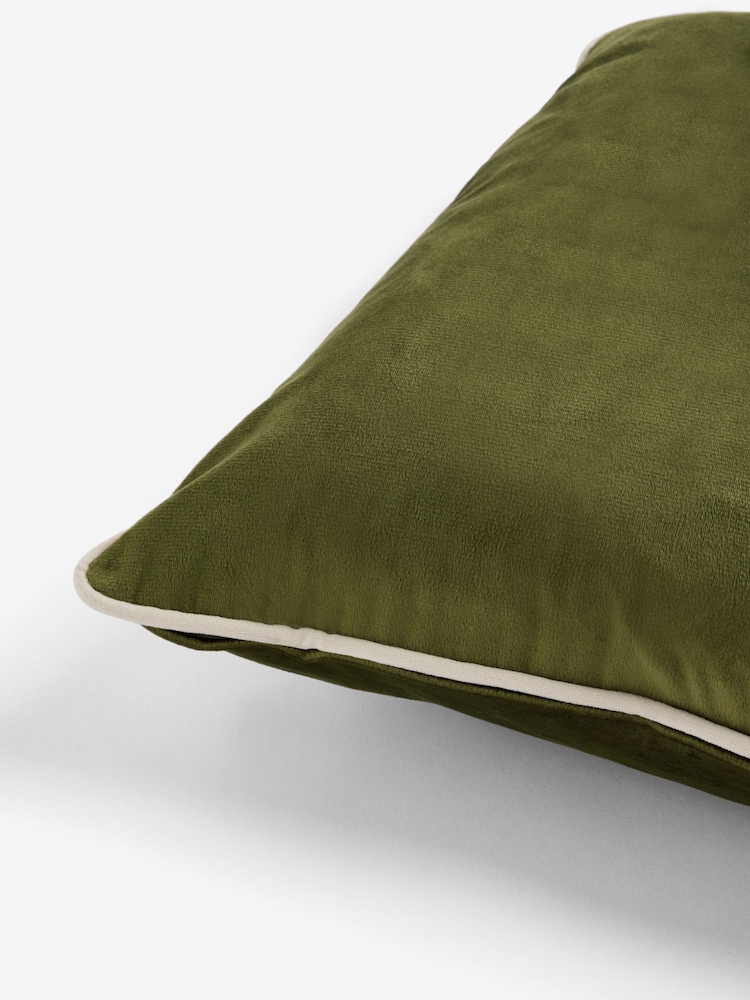 Olive 50 x 50cm Matte Velvet Contrast Pipe Cushion - Image 5 of 5