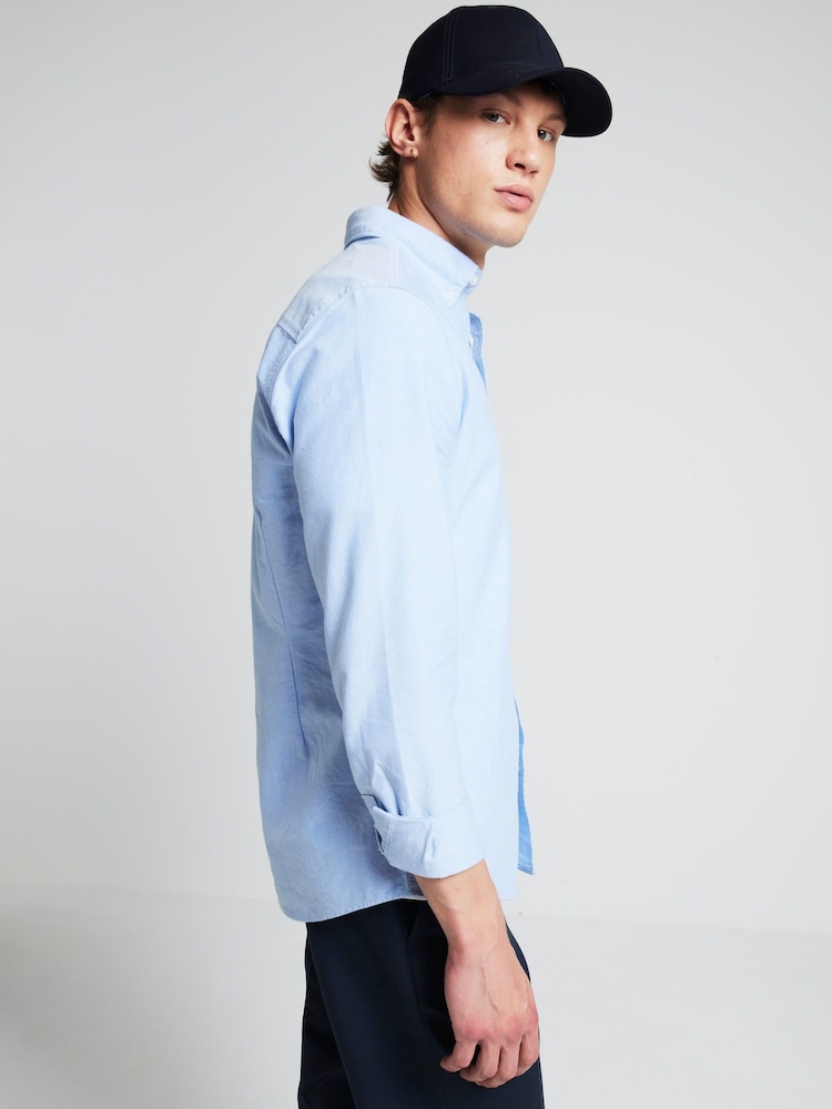 River Island Blue Long Sleeve Oxford 100% Cotton Shirt - Image 2 of 4