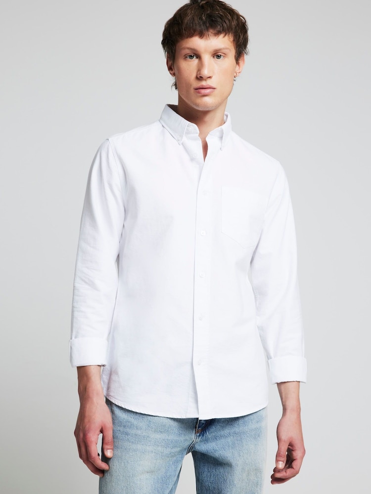 River Island White Long Sleeve Oxford 100% Cotton Shirt - Image 1 of 4