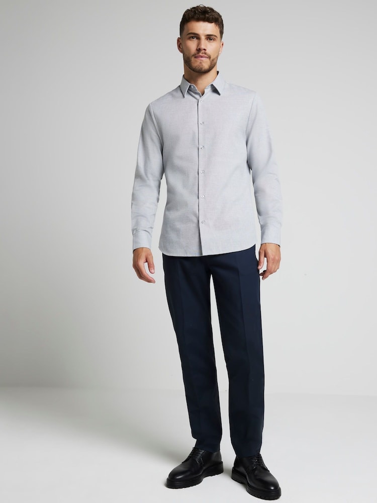 River Island Grey Long Sleeve Textured Smart Shirt - Image 1 of 4