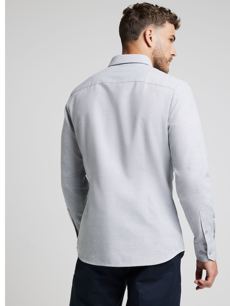 River Island Grey Long Sleeve Textured Smart Shirt - Image 2 of 4