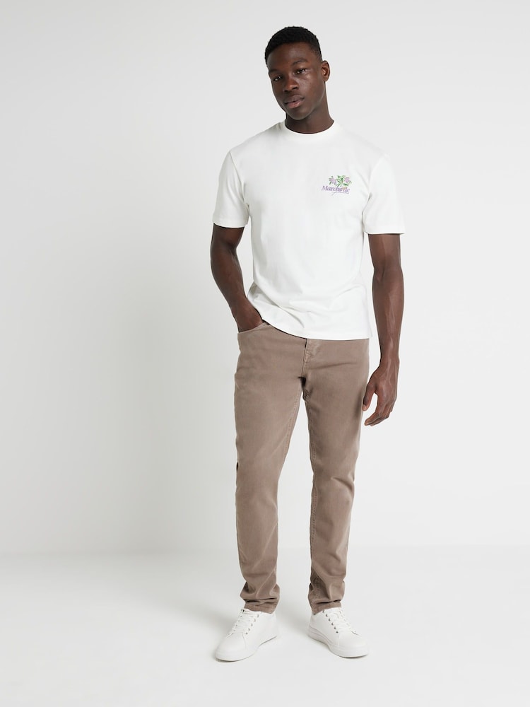 River Island White Regular Fit 100% Cotton Short Sleeve En Fluers Language T-Shirt - Image 4 of 4