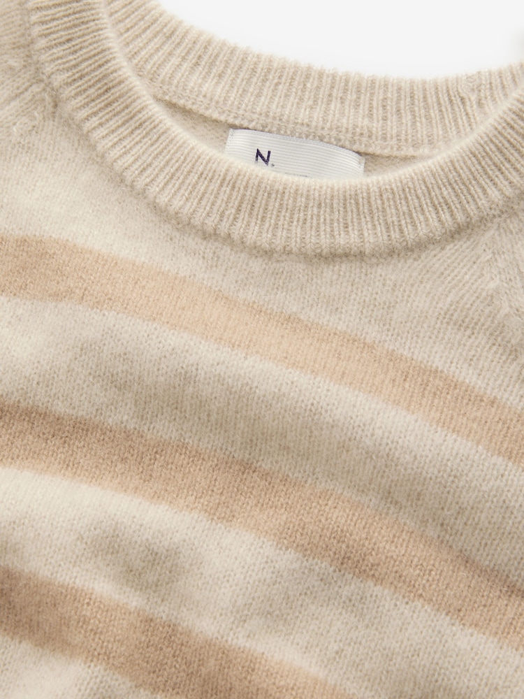 Neutral Stripe Premium Soft Touch 100% Cashmere Knitted Jumper - Image 6 of 6