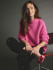 Blush Pink Premium Seam Detail Fine Knitted Jumper - Image 1 of 9