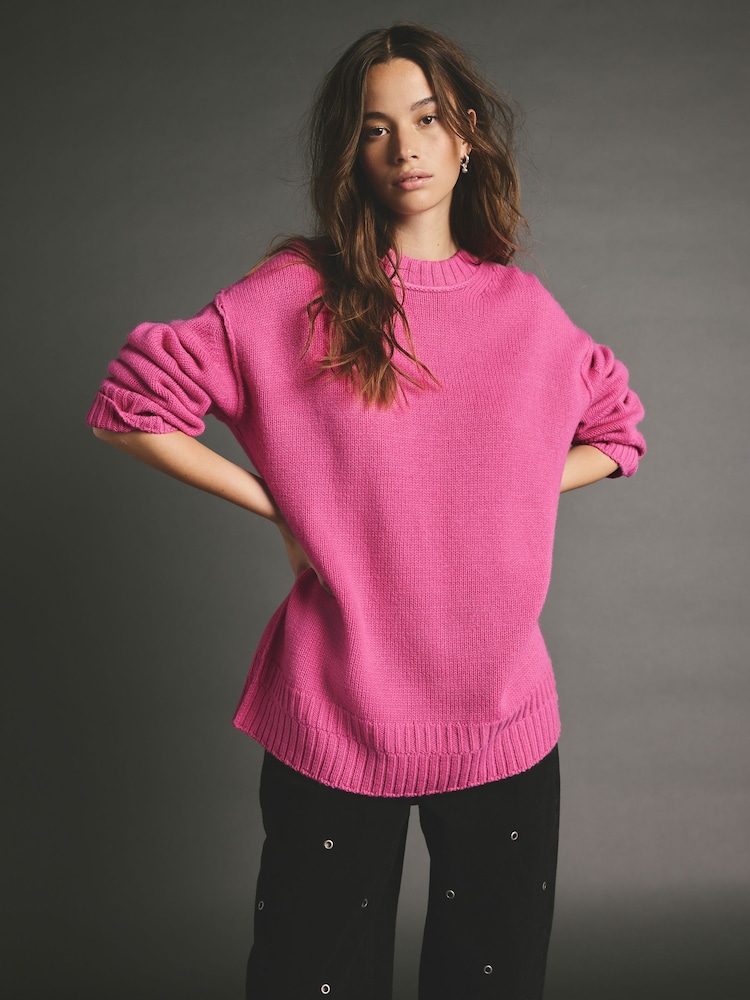 Blush Pink Premium Seam Detail Fine Knitted Jumper - Image 2 of 9
