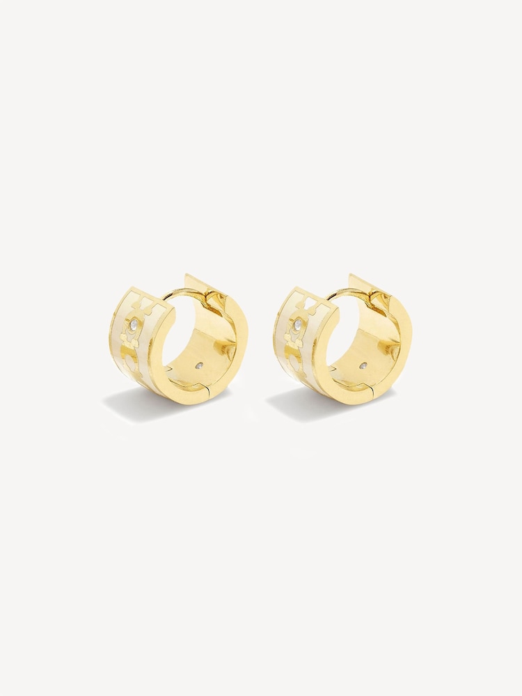 COACH Gold Tone Signature Huggie Earrings - Image 1 of 3 COACH Gold Tone Signature Huggie Earrings - Image 1 of 3