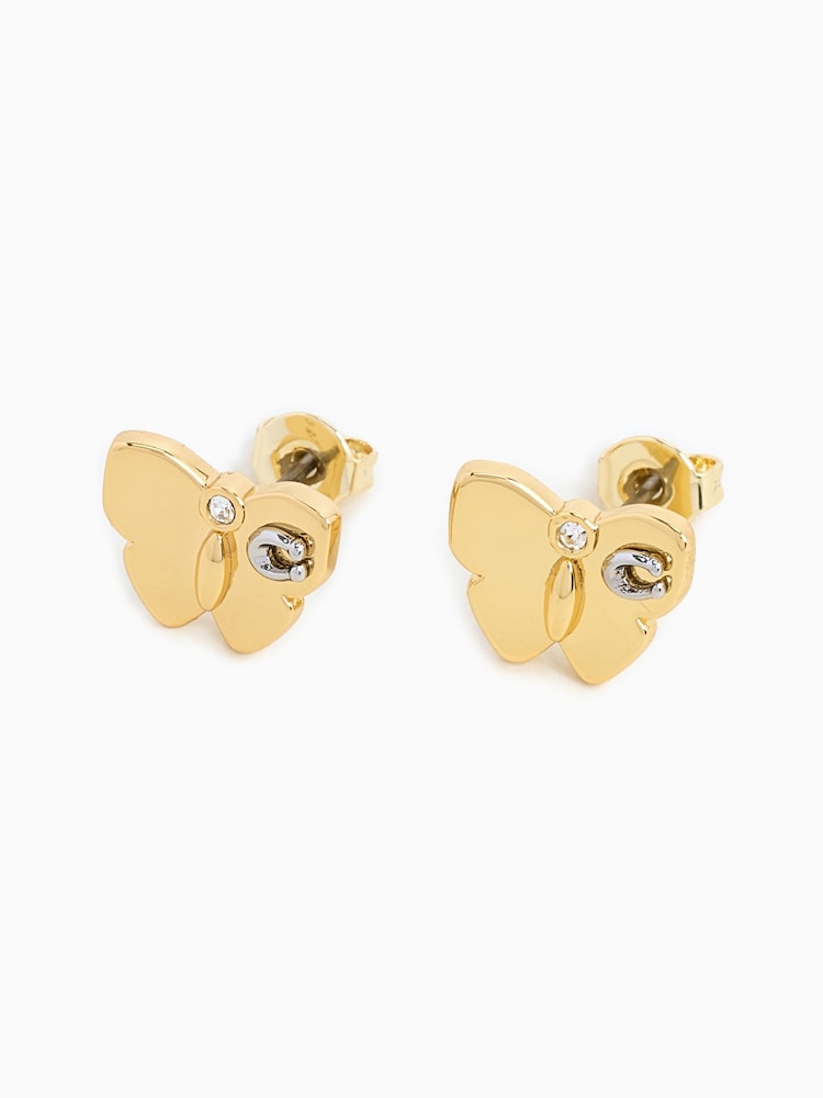 COACH Gold Tone Signature Butterfly Stud Earrings - Image 1 of 3
