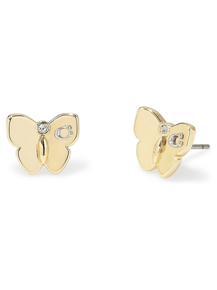 COACH Gold Tone Signature Butterfly Stud Earrings - Image 2 of 3