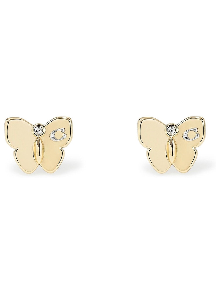 COACH Gold Tone Signature Butterfly Stud Earrings - Image 3 of 3 COACH Gold Tone Signature Butterfly Stud Earrings - Image 3 of 3