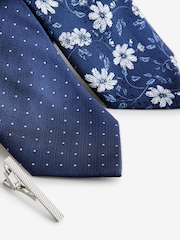 Navy Blue Floral/Blue Polka Dot Design Ties And Tie Clips 2 Pack - Image 2 of 3