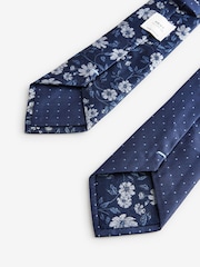 Navy Blue Floral/Blue Polka Dot Design Ties And Tie Clips 2 Pack - Image 3 of 3