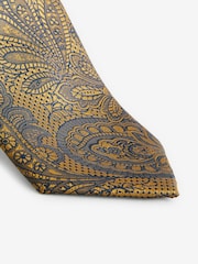 Ochre Yellow Textured Paisley Tie, Pocket Square And Pin Set - Image 3 of 6