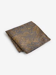 Ochre Yellow Textured Paisley Tie, Pocket Square And Pin Set - Image 5 of 6