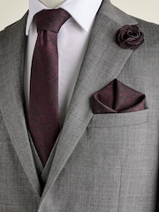 Burgundy Red Textured Paisley Tie, Pocket Square And Pin Set - Image 1 of 6