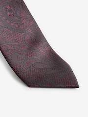 Burgundy Red Textured Paisley Tie, Pocket Square And Pin Set - Image 3 of 6