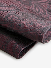 Burgundy Red Textured Paisley Tie, Pocket Square And Pin Set - Image 6 of 6