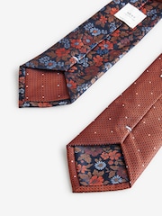 Rust Orange Floral/Polka Dot Design Ties And Tie Clip 2 Pack - Image 3 of 3