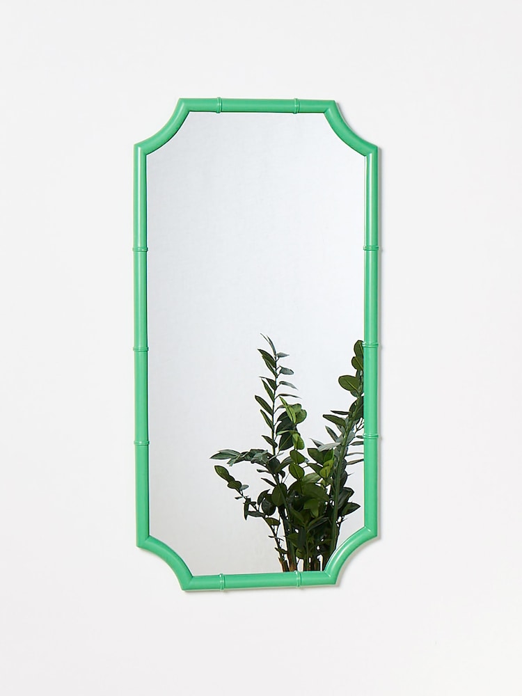 Oliver Bonas Sage Green Bambou Mahogany Wooden Wall Mirror - Image 1 of 3 Oliver Bonas Sage Green Bambou Mahogany Wooden Wall Mirror - Image 1 of 3