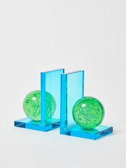 Oliver Bonas Green Azul Glass Crystal Book Ends - Image 1 of 3