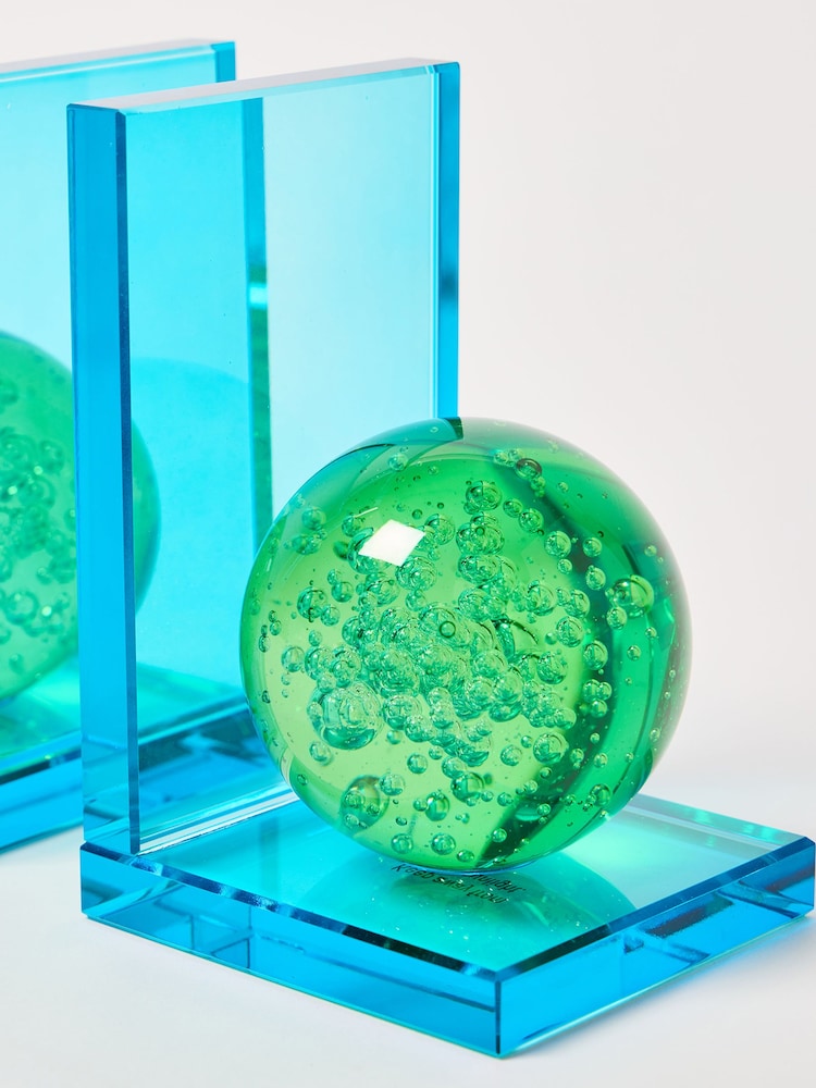 Oliver Bonas Green Azul Glass Crystal Book Ends - Image 2 of 3