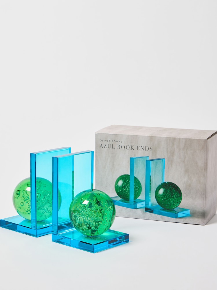 Oliver Bonas Green Azul Glass Crystal Book Ends - Image 3 of 3
