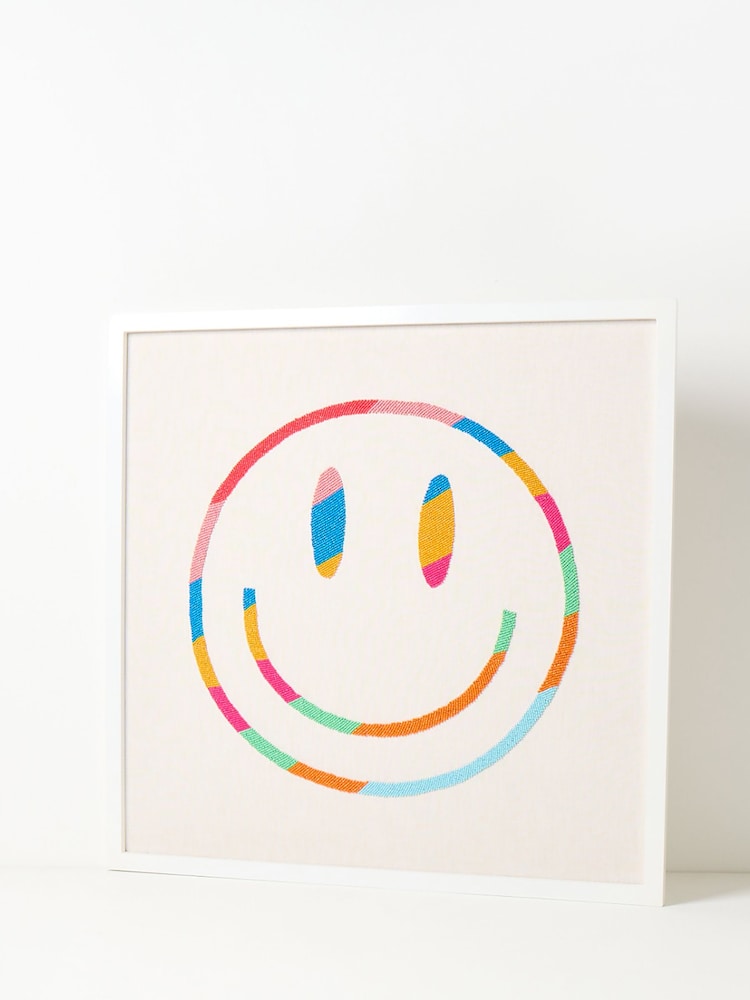 Oliver Bonas White Beaded Happy Face Framed Wall Art - Image 2 of 4