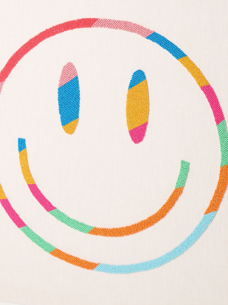 Oliver Bonas White Beaded Happy Face Framed Wall Art - Image 4 of 4