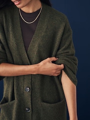 Olivno zelena - Sproščeno prileganje Oversized Longline Button Knitted pletena pletena jopa - Slika 5 iz 8