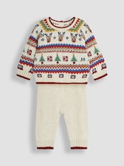JoJo Maman Bébé Ecru Christmas Fairisle Pattern Knitted Jumper & Leggings Set - Image 2 of 6