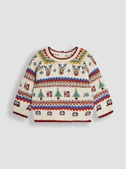 JoJo Maman Bébé Ecru Christmas Fairisle Pattern Knitted Jumper & Leggings Set - Image 3 of 6