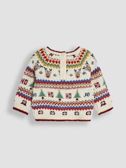 JoJo Maman Bébé Ecru Christmas Fairisle Pattern Knitted Jumper & Leggings Set - Image 4 of 6