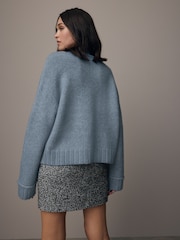 Blue Chambray Soft Touch Button Up Pocket Knitted Cardigan - Image 2 of 7