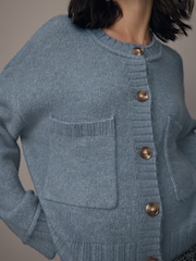 Blue Chambray Soft Touch Button Up Pocket Knitted Cardigan - Image 4 of 7
