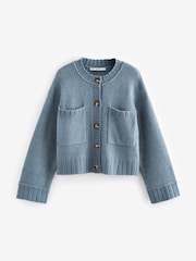 Blue Chambray Soft Touch Button Up Pocket Knitted Cardigan - Image 5 of 7