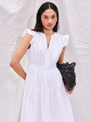 Ro&Zo White Petite Cotton Frill Sleeve Dress - Image 2 of 5