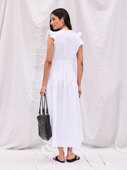 Ro&Zo White Petite Cotton Frill Sleeve Dress - Image 4 of 5