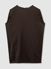 Reiss Chocolate Camille Atelier Satin Tunic Top with Wool - Image 2 of 5