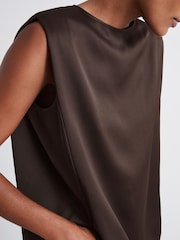 Reiss Chocolate Camille Atelier Satin Tunic Top with Wool - Image 3 of 5