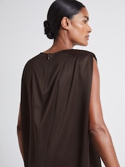Reiss Chocolate Camille Atelier Satin Tunic Top with Wool - Image 4 of 5