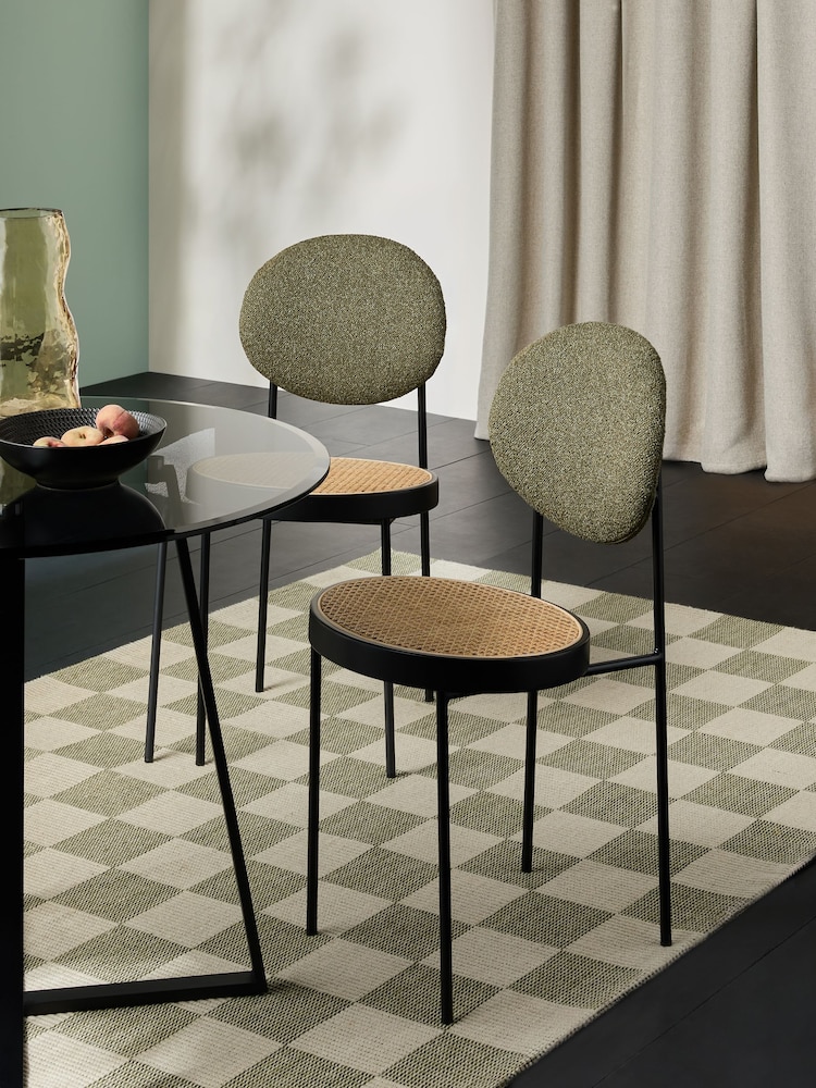 MADE.COM Set of 2 Dark Green Boucle Rumana Dining Chairs - Image 1 of 6